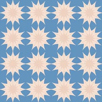 Blue beige seamless pattern, arabesque arabic perforated embossed decorative  Stock Illustration