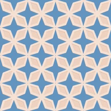 Blue beige seamless pattern, arabesque arabic perforated embossed decorative  Stock Illustration