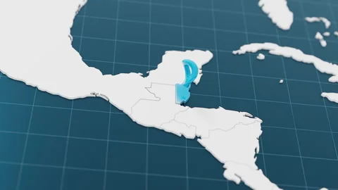 Blue Belize 3d map with pointer pin surrounded with other countries in white Stock Footage 315899594