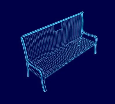 Blue bench with a blue background. The bench is shown in a 3D format. The bench Illustrazione stock