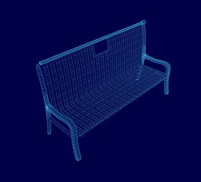Blue bench with a blue background. The bench is shown in a 3D format. The bench Stock Illustration