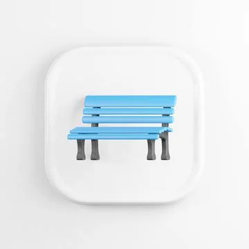 Blue bench icon. 3d rendering white square button key, interface ui ux elemen Stock Illustration