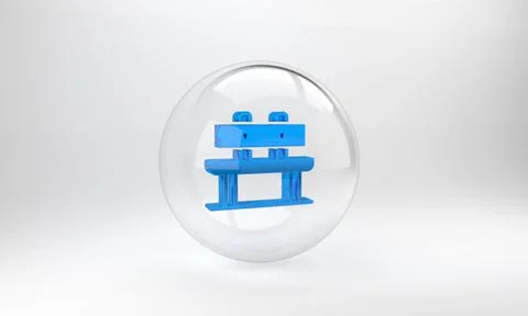 Blue Bench icon isolated on grey background. Glass circle button. 3D render i Stock Illustration