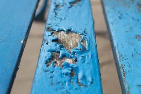 Blue Bench Panel Cracked Paint Stock Photos