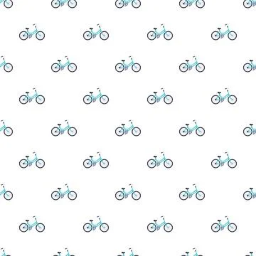 Blue bicycle seamless pattern repeating on white background Stock Illustration