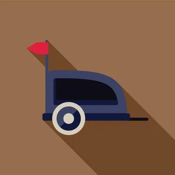 Blue bicycle trailer with red flag standing on brown background Stock Illustration
