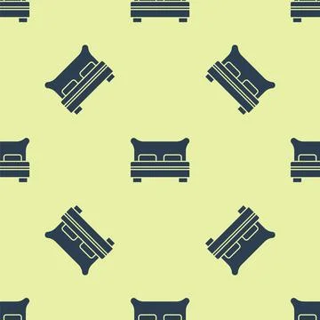 Blue Big bed for two or one person icon isolated seamless pattern on yellow Ilustración de archivo