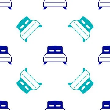 Blue Big bed for two or one person icon isolated seamless pattern on white Illustrazione stock