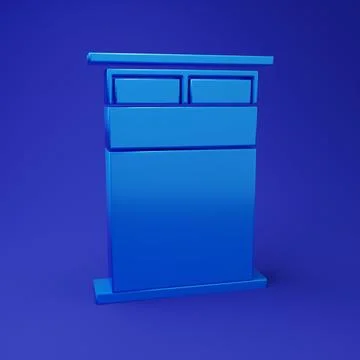 Blue Big bed for two or one person icon isolated on blue background. Minima.. Stock Illustration