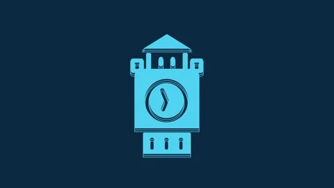 Blue Big Ben tower icon isolated on blue background. Symbol of London and United Stock Footage 235783929