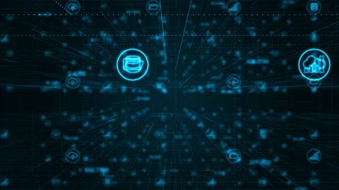 Blue big data icon network connection background concept seamless loop video Stock-Footage 147005991