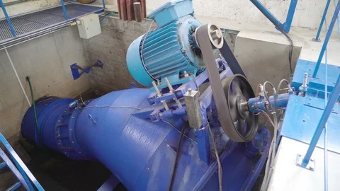 The blue big machinery inside the hydropower in Leevaku Estonia Vídeos de archivo 98069998