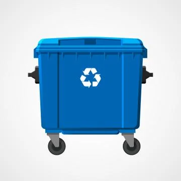 Blue big recycle bin isolated on white background. Flat style. Vector. Illustrazione stock
