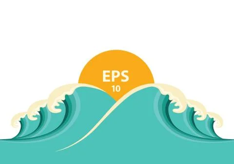Blue big waves illustration for design Stock Illustration