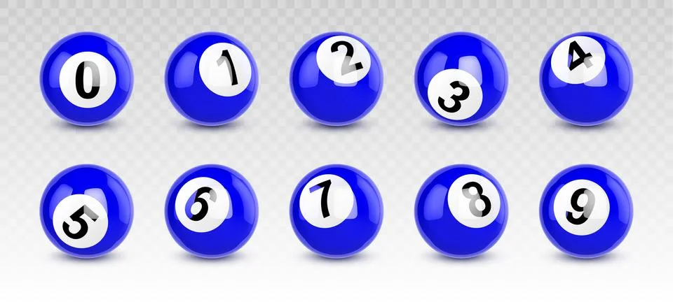 Blue billiard balls with numbers from zero to nine 스톡 일러스트