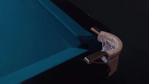 Blue billiard table. The ball flies into the hole. Slow motion Video stock 229923629