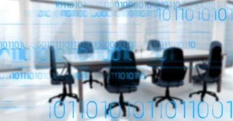 Blue binary code against blurry office 写真素材