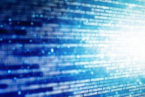 Blue binary code background. computer data transfer concept. Computer AI inte 스톡 사진