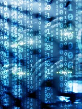 Blue binary code background. computer data transfer concept. Foto stock