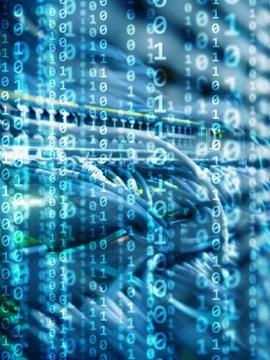 Blue binary code background. computer data transfer concept. Stock Photos