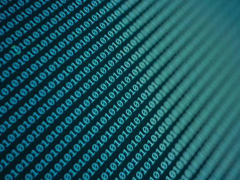 Blue binary code background. Programming and computing concept. 스톡 사진