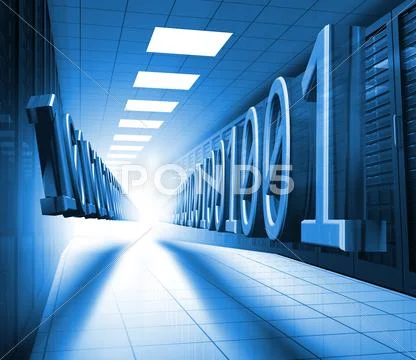 Blue binary code in data center Stock Illustration