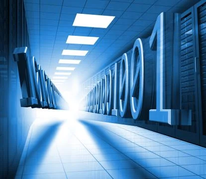 Blue binary code in data center Stock Illustration