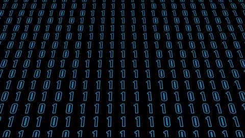 Blue binary code digits on a black background in perspective, creating a di.. Stock Footage 340528733