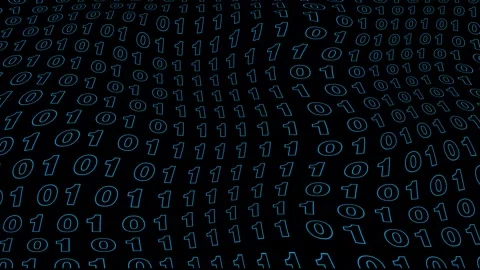 Blue binary code digits flow across a dark wavy surface, creating a futuris.. Stock Footage 340528749
