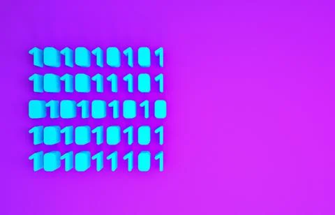 Blue Binary code icon isolated on purple background. Minimalism concept. 3d i Stock Illustration