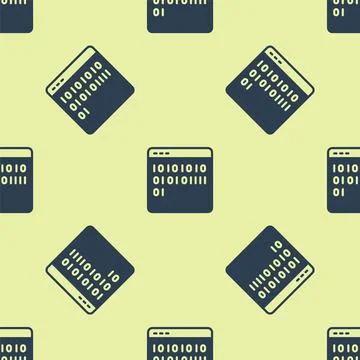 Blue Binary code icon isolated seamless pattern on yellow background. Vector Stock Illustration