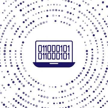 Blue Binary code icon isolated on white background. Abstract circle random dots Stock Illustration