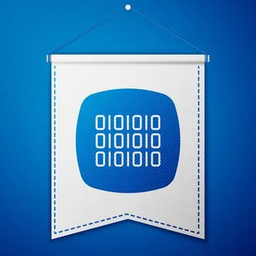 Blue Binary code icon isolated on blue background. White pennant template 스톡 일러스트