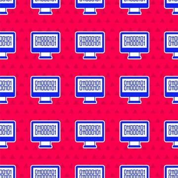 Blue Binary code icon isolated seamless pattern on red background. Vector Stock Illustration