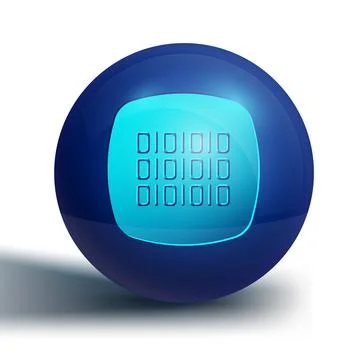 Blue Binary code icon isolated on white background. Blue circle button. Vecto Stock Illustration