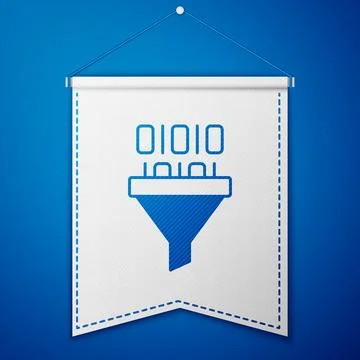 Blue Binary code icon isolated on blue background. White pennant template Stock Illustration