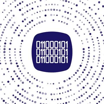 Blue Binary code icon isolated on white background. Abstract circle random dots Stock Illustration