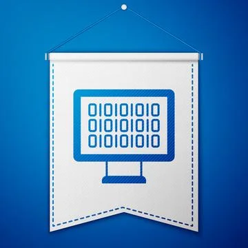 Blue Binary code icon isolated on blue background. White pennant template Stock Illustration
