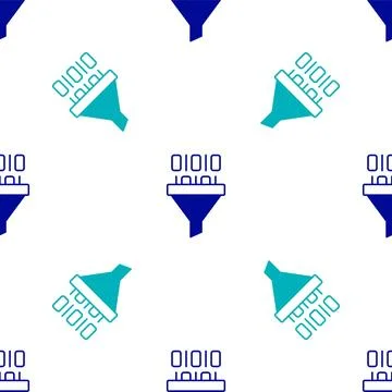 Blue Binary code icon isolated seamless pattern on white background. Vector Stock Illustration