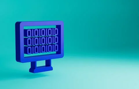 Blue Binary code icon isolated on blue background. Minimalism concept. 3D render 스톡 일러스트