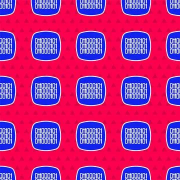 Blue Binary code icon isolated seamless pattern on red background.  Vector Stock Illustration