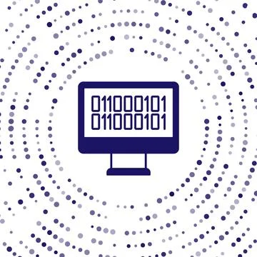 Blue Binary code icon isolated on white background. Abstract circle random do Stock Illustration