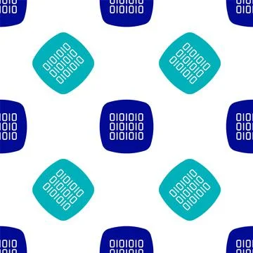 Blue Binary code icon isolated seamless pattern on white background.  Vector Stock Illustration