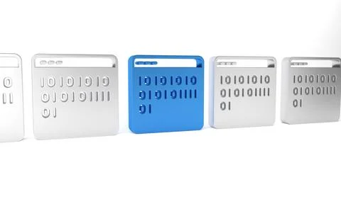 Blue Binary code icon isolated on white background. Minimalism concept. 3D .. イラスト素材