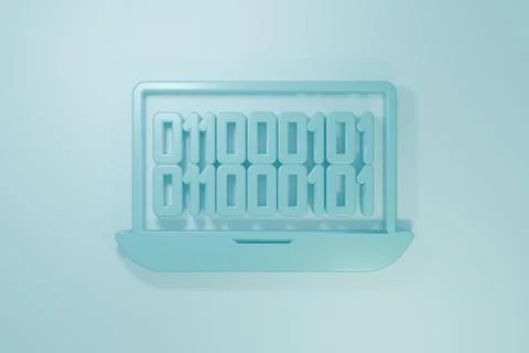 Blue Binary code icon isolated on blue background. Minimalism concept. 3D r.. Illustrazione stock