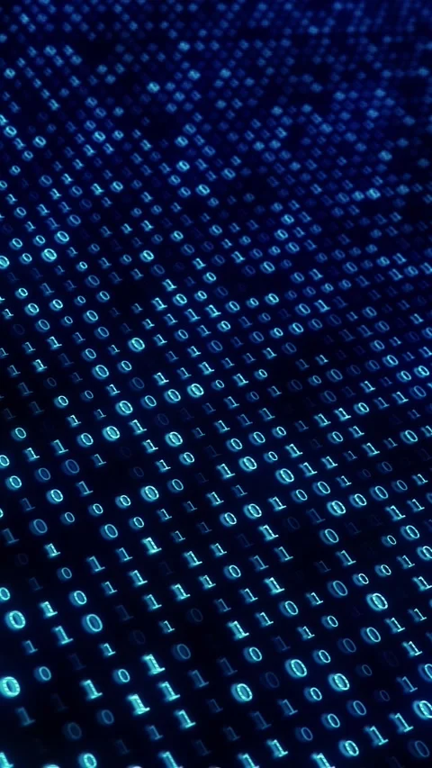 Blue binary code matrix glowing zero and one symbols, diagonal digital rows, cyb Stock Footage 340566948
