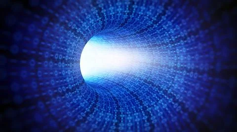  Blue binary code technology tunnel. 3D illustration Blue binary code tech... Stock Photos