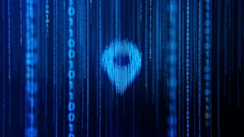 Blue Binary Code,Matrix Code, Falling Digital Symbols With Location Icon Stock Footage 176481314