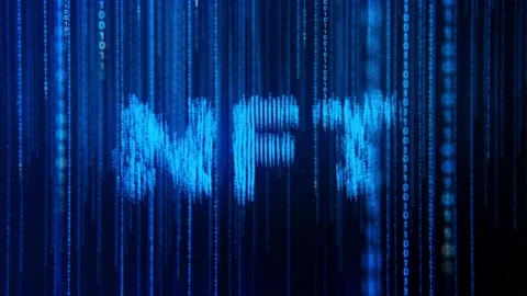 Blue Binary Code,Matrix Code, Falling Digital Symbols With NFT Text Stock Footage 176488427