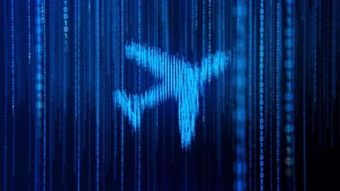 Blue Binary Code,Matrix Code, Falling Digital Symbols With Plane Icon Stock Footage 176505195